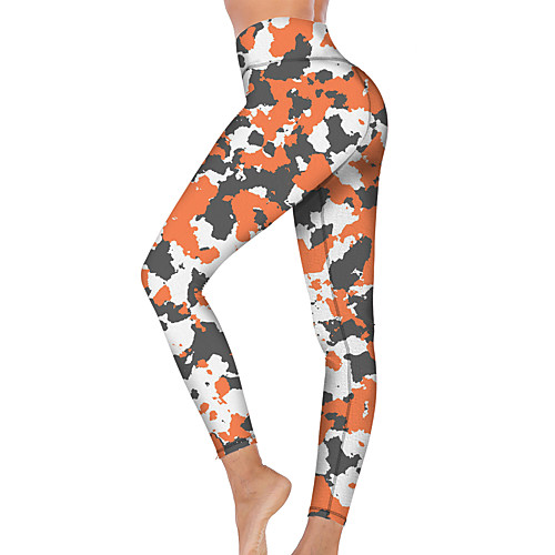 

21Grams Women's High Waist Yoga Pants Cropped Leggings Tummy Control Butt Lift Breathable Camo / Camouflage Orange Fitness Gym Workout Running Sports Activewear High Elasticity