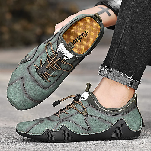 

Men's Sneakers Sporty Casual Daily Outdoor Running Shoes Walking Shoes Nappa Leather Cowhide Breathable Handmade Non-slipping Booties / Ankle Boots Black Khaki Green Spring Summer
