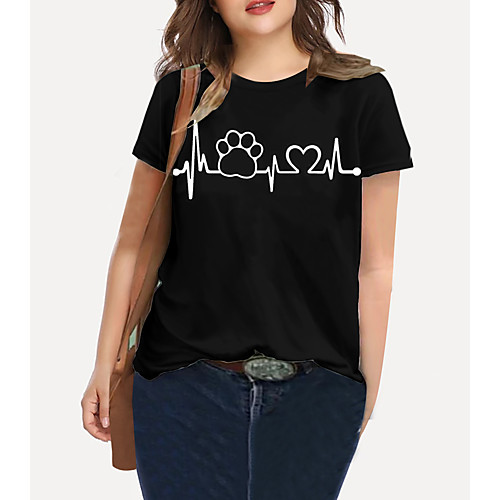 

Women's Plus Size Print Cat Graphic Animal T shirt Large Size Crewneck Short Sleeve Basic Tops XL XXL 3XL White Black Big Size