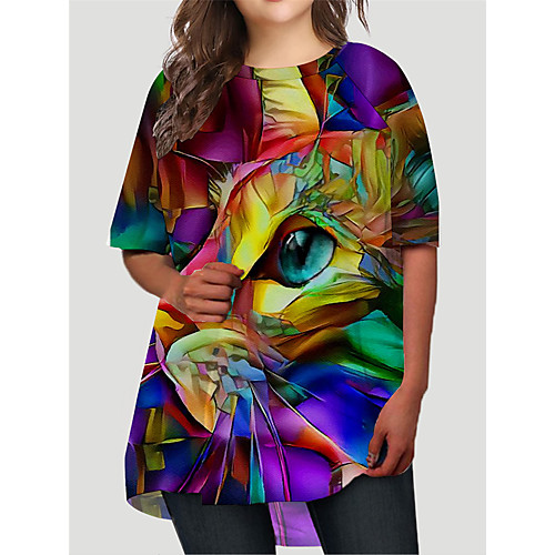 

Women's Plus Size Dresses T Shirt Dress Tee Dress Short Mini Dress Half Sleeve Cat Graphic Animal Print Basic Fall Blue XL XXL 3XL 4XL 5XL / Holiday