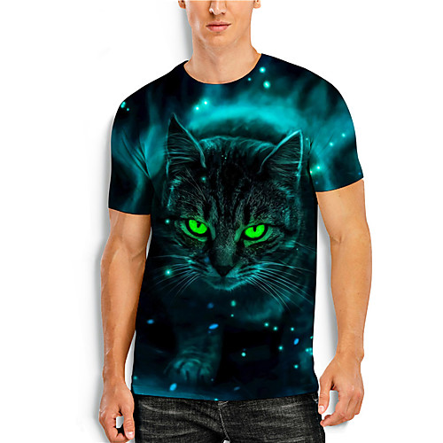 

Men's Tees T shirt 3D Print Cat Graphic Prints Animal Print Short Sleeve Daily Tops Casual Designer Big and Tall Blue