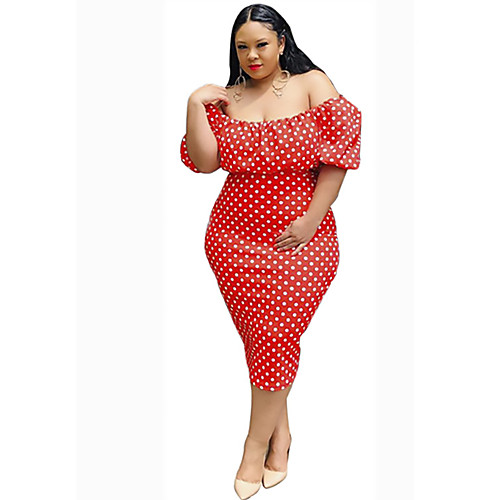 

Women's Plus Size Dresses Sheath Dress Knee Length Dress Short Sleeve Polka Dot Sexy Spring & Summer Red L XL XXL 3XL 4XL / Loose