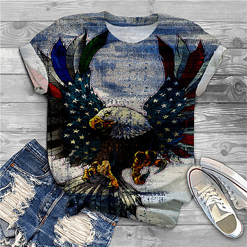 

Women's Plus Size Print Graphic Flag Animal T shirt Large Size Crewneck Short Sleeve Basic Tops XL XXL 3XL Blue Big Size