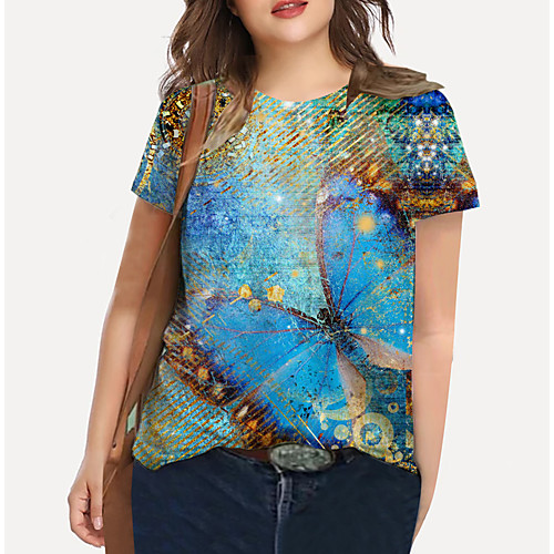 

Women's Plus Size Print Graphic Butterfly Animal T shirt Large Size Crewneck Short Sleeve Basic Tops XL XXL 3XL Green Big Size