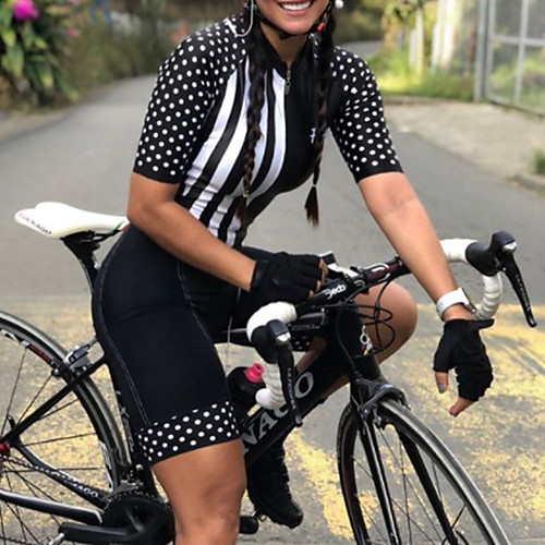 

Women's Men's Short Sleeve Cycling Jersey with Shorts Triathlon Tri Suit Summer Black Polka Dot Stripes Bike Quick Dry Breathable Sports Polka Dot Mountain Bike MTB Road Bike Cycling Clothing Apparel