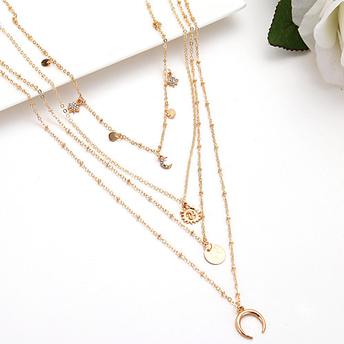 

fashion multi-layer moon sun disc tassel pendant necklace female