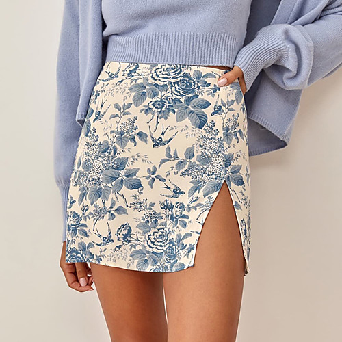 

Women's Birthday Party Weekend Vintage Streetwear Skirts Floral Graphic Split Print Blue