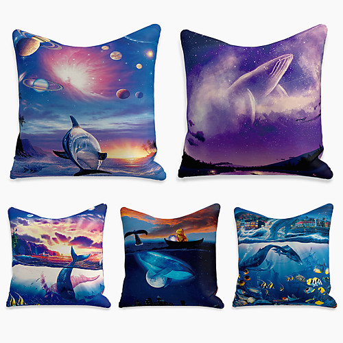 

Cushion Cover 5PC Linen Soft Decorative Square Throw Pillow Cover Cushion Case Pillowcase for Sofa Bedroom 45 x 45 cm (18 x 18 Inch) Superior Quality Machine Washable Whale