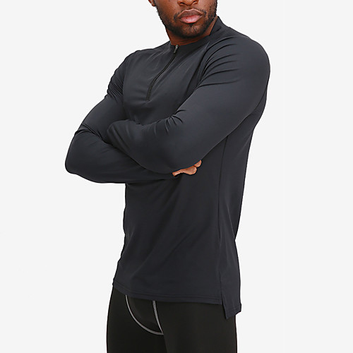 

Men's Tee / T-shirt Front Zipper Crew Neck Solid Color Sport Athleisure T Shirt Top Long Sleeve Breathable Moisture Wicking Soft Comfortable Everyday Use Casual Daily Outdoor Exercising
