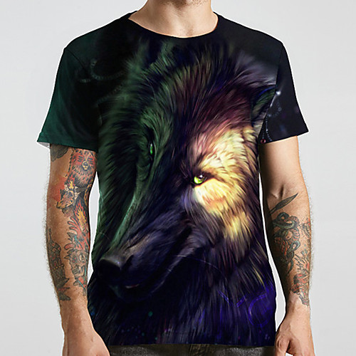 

Men's Unisex Tee T shirt 3D Print Graphic Prints Wolf Plus Size Print Short Sleeve Casual Tops Basic Designer Big and Tall Black
