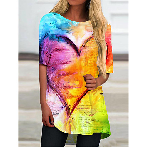 

Women's T Shirt Dress Tee Dress Short Mini Dress Blue Half Sleeve Color Block Geometric Print Spring Summer Round Neck Casual 2021 S M L XL XXL 3XL