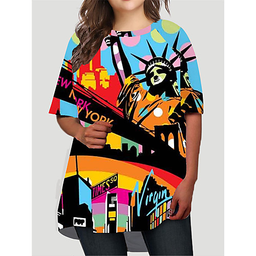 

Women's Plus Size Dresses T Shirt Dress Tee Dress Short Mini Dress Half Sleeve Graphic Portrait Print Basic Fall Blue XL XXL 3XL 4XL 5XL / Holiday