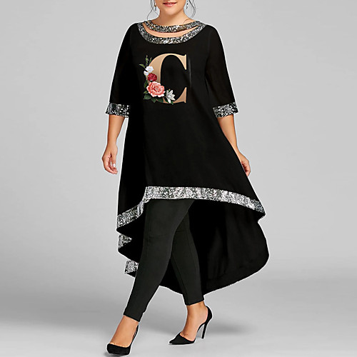 

Women's Plus Size Dresses Swing Dress Maxi long Dress 3/4 Length Sleeve Graphic Letter Patchwork Boho Spring & Summer White Black Wine XL XXL 3XL 4XL 5XL