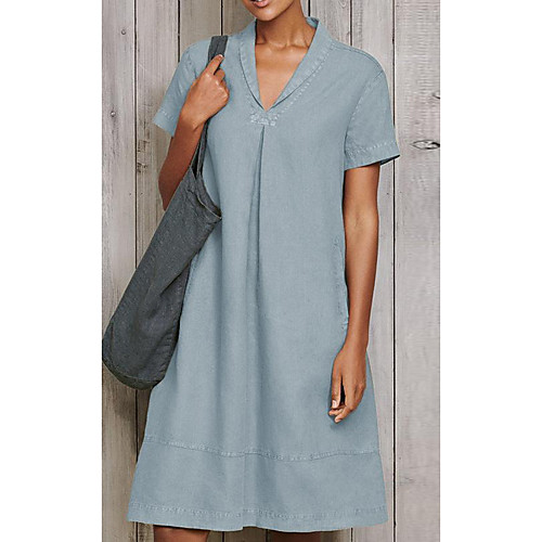 

Women's T Shirt Dress Tee Dress Knee Length Dress Black Light Blue Short Sleeve Solid Color Patchwork Spring Summer V Neck Casual 2021 S M L XL XXL