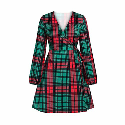 

women chrismas plaid red green long sleeves dresses casual fall winter midi dress 50s formal for special occasions dress (s, green)