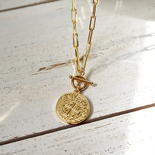 

button layer necklace greek coin paper clip necklace lasso medallion necklace oval pendant chain necklace