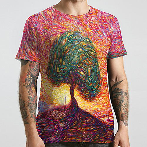 

Men's Unisex Tee T shirt 3D Print Graphic Prints Tree Plus Size Print Short Sleeve Casual Tops Basic Designer Big and Tall Rainbow