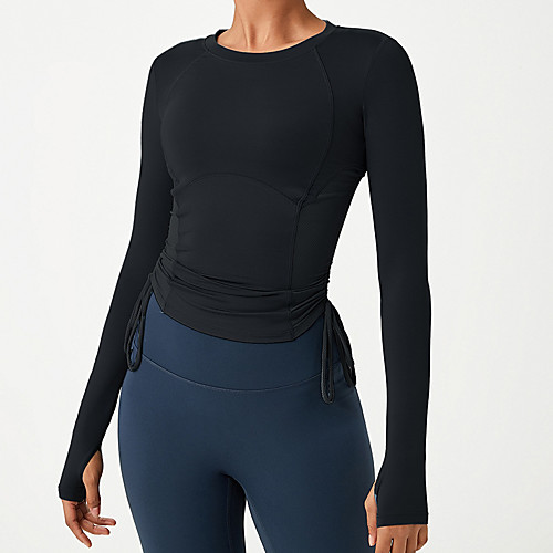 

Women's Crew Neck Yoga Top Solid Color Black Purple Red Blue Pink Yoga Fitness Gym Workout T Shirt Top Long Sleeve Sport Activewear Breathable Quick Dry Comfortable Stretchy