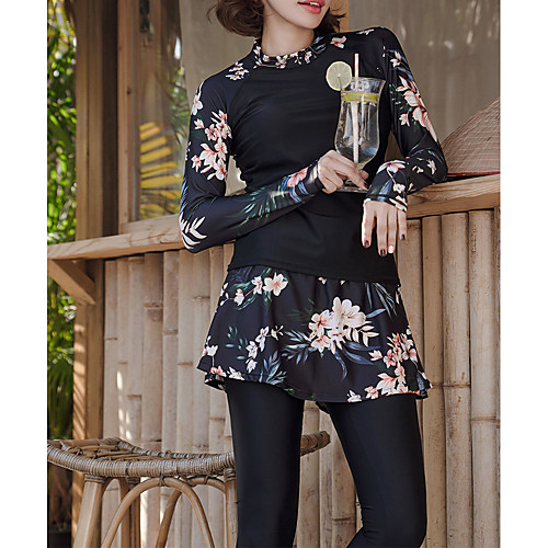

Women's Rash Guard Dive Skin Suit Swimwear Quick Dry Breathable Long Sleeve 3-Piece - Swimming Diving Surfing Floral / Botanical Autumn / Fall Spring Summer