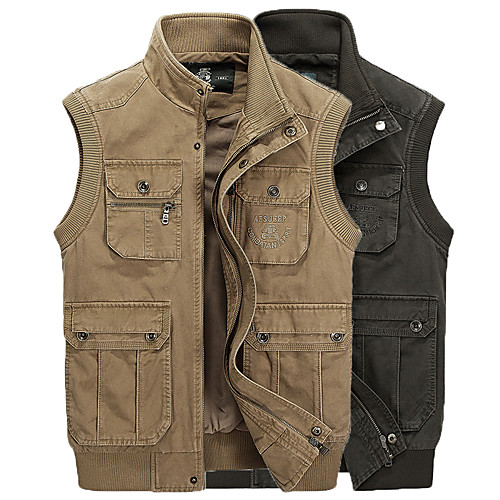 

Men's Hiking Vest / Gilet Fishing Vest Outdoor Solid Color Breathable Comfortable Wear Resistance Multi Pocket Top Cotton Single Slider Fishing Outdoor Exercise Camping / Hiking / Caving Army Green