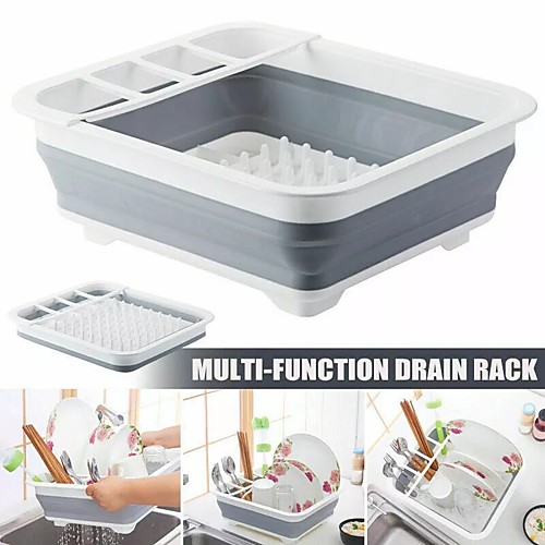 

Dish Drainer Rack Foldable 4-in-1 Kitchen Collapsible Folding Drain Basket Dish Washing Bowl Cutlery Storage Box Rack Drainer Holder Tool