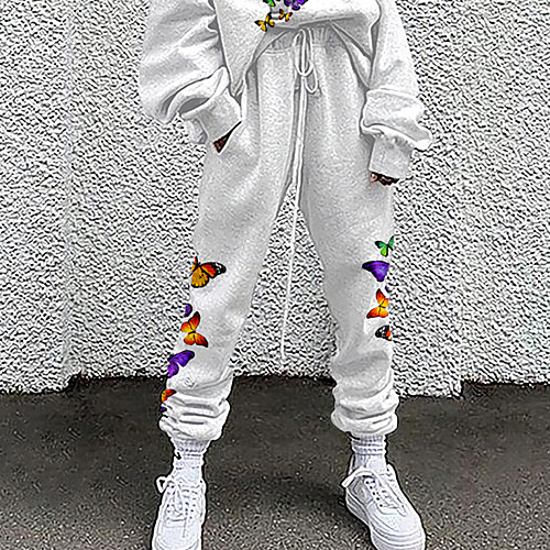 

Women's Fashion Casual / Sporty Comfort Going out Weekend Active Pants Butterfly Graphic Prints Full Length Pocket Elastic Drawstring Design Print White Blue Purple Red Yellow