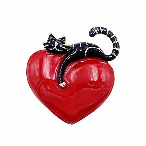 

laxpicol lovely red black enamel cat and heart brooch for girlfriend broach pin