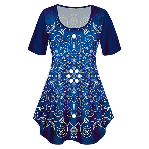 

Women's Plus Size Print Graphic Tribal T shirt Large Size Crewneck Short Sleeve Basic Tops XL XXL 3XL Blue Yellow Big Size