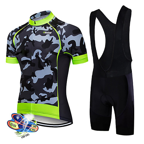 

21Grams Men's Short Sleeve Cycling Jersey with Bib Shorts Spandex White Black Patchwork Solid Color Camo / Camouflage Bike UV Resistant Quick Dry Breathable Sports Patchwork Mountain Bike MTB Road