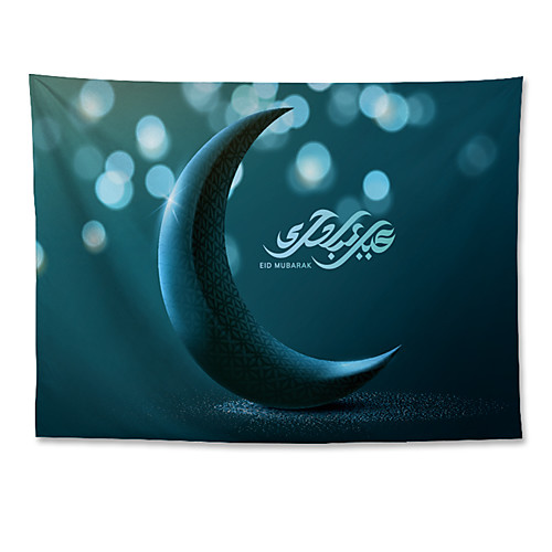 

Eid Mubarak Islamic Muslim Ramadan Wall Tapestry Art Decor Blanket Curtain Hanging Home Bedroom Living Room Decoration Polyester Blue Moon Blue Background