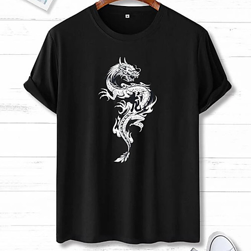

Men's Unisex Tee T shirt Hot Stamping Dragon Graphic Prints Plus Size Print Short Sleeve Casual Tops 100% Cotton Basic Designer Big and Tall Black
