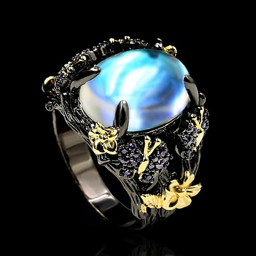 

Ring Moonstone Two Stone Black Brass Floral Theme Flower Artistic Fashion Vintage 1pc 6 7 8 9 10 / Women's