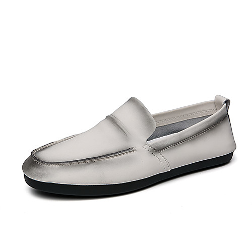 

Men's Loafers & Slip-Ons Business Classic British Daily Office & Career Nappa Leather Breathable Non-slipping Wear Proof White Black Spring Summer