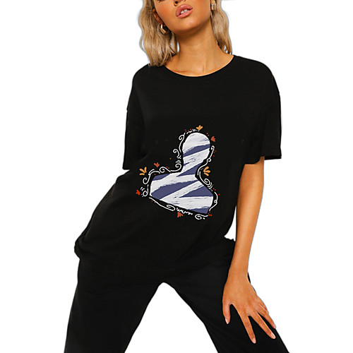 

Women's T shirt Graphic Print Shirt Collar Tops 100% Cotton Basic Basic Top Black