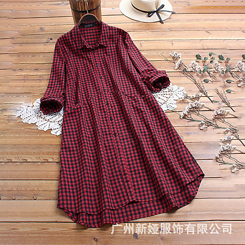 

2020 new korean version of cotton and linen single-breasted loose and long all-match cardigan shirt plaid shirt women