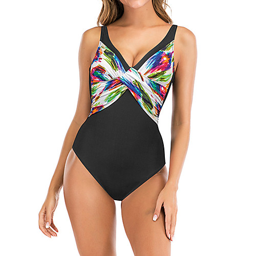 

Women's One Piece Swimsuit Nylon Swimwear Bodysuit Quick Dry Breathable Sleeveless Swimming Surfing Water Sports Stripes Leopard Summer