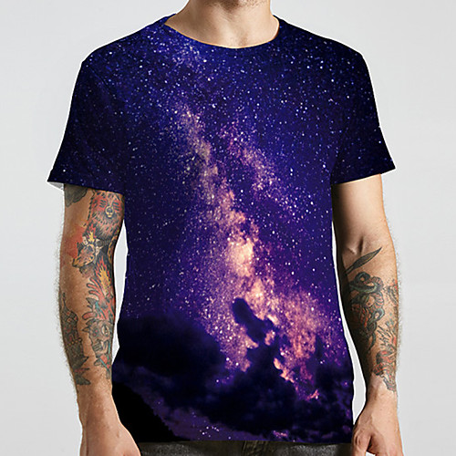 

Men's Unisex Tee T shirt 3D Print Galaxy Graphic Prints Plus Size Print Short Sleeve Casual Tops Basic Designer Big and Tall Blue