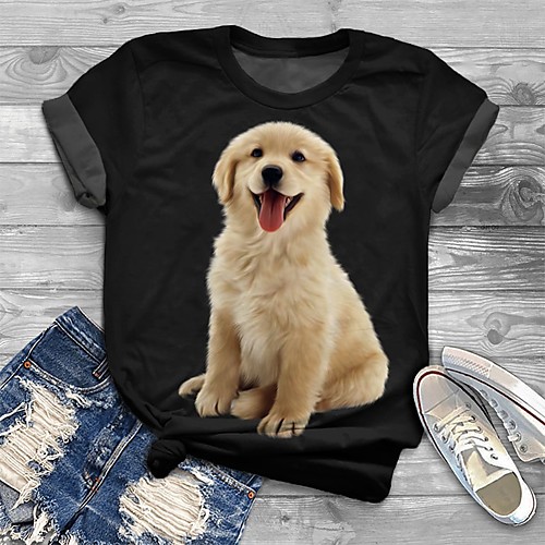 

Women's Plus Size Print Cat Dog Animal T shirt Large Size Crewneck Short Sleeve Basic Tops XL XXL 3XL White Black Big Size