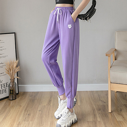 

Women's Casual / Sporty Streetwear Comfort Daily Weekend Jogger Pants Plain Ankle-Length Zipper Pocket Elastic Drawstring Design White Black Purple Blushing Pink Gray