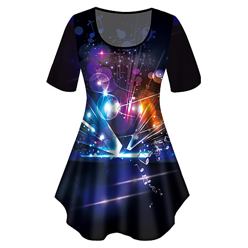 

Women's Plus Size Print Color Gradient Graphic T shirt Large Size Crewneck Short Sleeve Basic Tops XL XXL 3XL Black Big Size