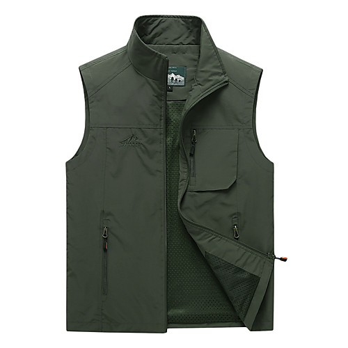 

Men's Hiking Jacket Sleeveless Top Outdoor Insulated Multi-Pockets Soft Shockproof Zipper Printing Autumn / Fall Winter Cotton Polyester Solid Color Army Green Blue Khaki Fishing Climbing Camping