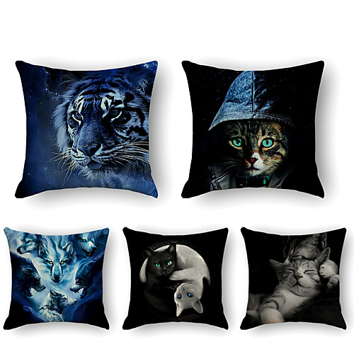 

Cushion Cover 5PC Linen Soft Decorative Square Throw Pillow Cover Cushion Case Pillowcase for Sofa Bedroom 45 x 45 cm (18 x 18 Inch) Superior Quality Machine Washable Animal