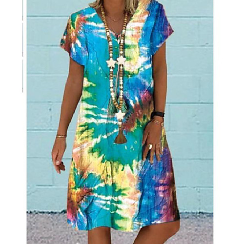 

2020 amazon aliexpress wish stand-alone multi-color printed v-neck short-sleeved mid-length dress