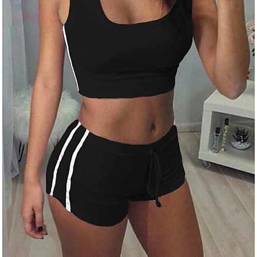 

Women's 2pcs Yoga Suit Drawstring Solid Color Black Pink Grey Yoga Running Clothing Suit Short Sleeve Sport Activewear Micro-elastic Slim / Casual