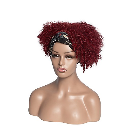 

foreign trade headscarf wig women new amazon fashion wine red fluffy short curly hair chemical fiber headgear
