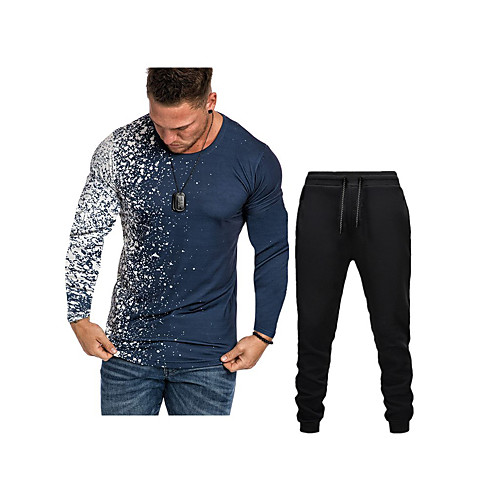 

Men's 2 Piece Tracksuit Casual Athleisure 2pcs Long Sleeve Thermal Warm Moisture Wicking Breathable Fitness Gym Workout Running Jogging Training Sportswear White Black Red Dark Navy Activewear