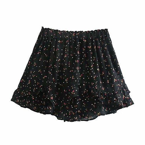 

Women's Vacation Casual / Daily Active Sophisticated Skirts Floral Graphic Pleated Ruffle Print Black