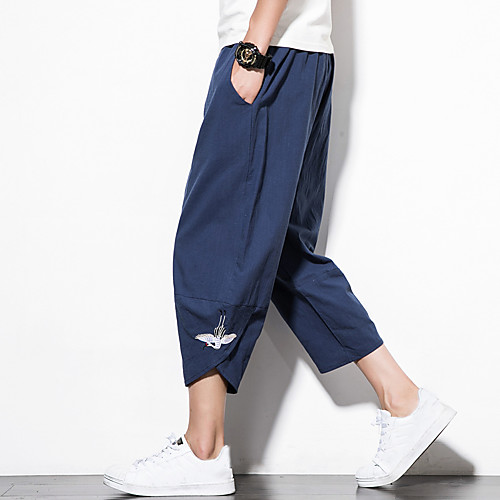 

Men's Casual / Sporty Athleisure Breathable Outdoor Sports Sport Daily Pants Trousers Pants Embroidery Calf-Length Drawstring Pocket ArmyGreen Black Wine Light Grey Navy Blue
