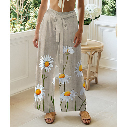 

Women's Basic Chino Comfort Casual Going out Pants Pants Flower / Floral Graphic Prints Short Elastic Drawstring Design Print Beige