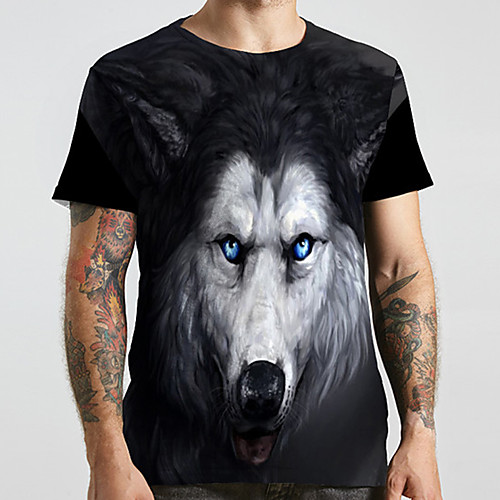 

Men's Unisex Tee T shirt 3D Print Graphic Prints Wolf Plus Size Print Short Sleeve Casual Tops Basic Designer Big and Tall Black